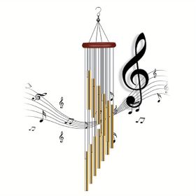 1pc, 21.6 Inches Golden Vintage Wind Chime (12 Aluminum Tubes With Hooks), Creative Gift, Birthday Gift, Mother's Day Gift, Indoor Decor, Outdoor Deco