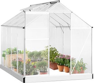 8.3' x 6.3 x 6.8' Aluminum Outdoor Greenhouse, Polycarbonate Walk-in Garden Greenhouse Kit with Adjustable Roof Vent, Rain Gutter and Sliding Door for