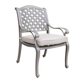 Heritage Grey Outdoor Aluminum Dining Arm Chair With Cushion