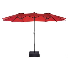 MEOOEM 15ft Patio Double-Sided Umbrella with Base Outdoor Extra Large Umbrella with Crank for Market Camping Swimming Pool; Red