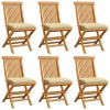 Patio Chairs with Cream White Cushions 6 pcs Solid Teak Wood