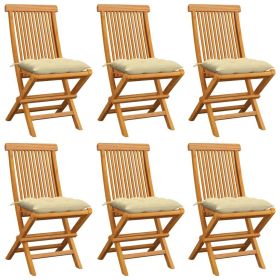 Patio Chairs with Cream White Cushions 6 pcs Solid Teak Wood