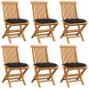 Patio Chairs with Black Cushions 6 pcs Solid Teak Wood