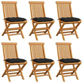 Patio Chairs with Black Cushions 6 pcs Solid Teak Wood