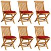 Patio Chairs with Red Cushions 6 pcs Solid Teak Wood