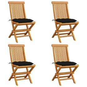 Patio Chairs with Black Cushions 4 pcs Solid Teak Wood