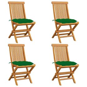 Patio Chairs with Green Cushions 4 pcs Solid Teak Wood