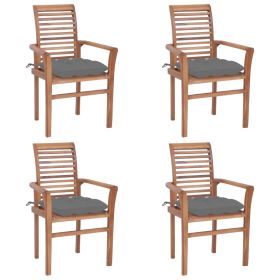 Dining Chairs 4 pcs with Gray Cushions Solid Teak Wood