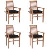 Dining Chairs 4 pcs with Black Cushions Solid Teak Wood