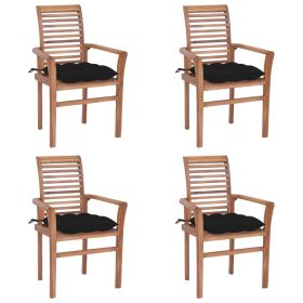 Dining Chairs 4 pcs with Black Cushions Solid Teak Wood