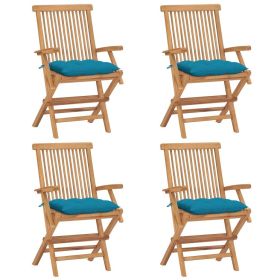 Patio Chairs with Light Blue Cushions 4 pcs Solid Teak Wood