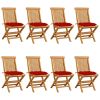 Patio Chairs with Red Cushions 8 pcs Solid Teak Wood