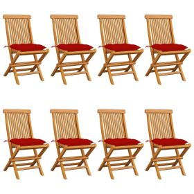 Patio Chairs with Red Cushions 8 pcs Solid Teak Wood