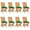 Patio Chairs with Green Cushions 8 pcs Solid Teak Wood