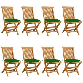 Patio Chairs with Green Cushions 8 pcs Solid Teak Wood