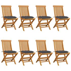 Patio Chairs with Anthracite Cushions 8 pcs Solid Teak Wood