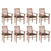 Dining Chairs 8 pcs with Taupe Cushions Solid Teak Wood