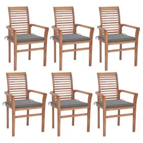 Dining Chairs 6 pcs with Gray Cushions Solid Teak Wood