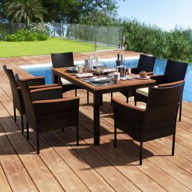 7 Pieces Rattan Patio Dining Set with Stackable Chairs and Umbrella Hole