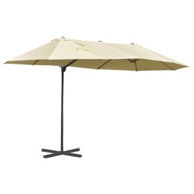 14ft Patio Umbrella Double-Sided Outdoor Market Extra Large Umbrella with Crank, Cross Base for Deck, Lawn, Backyard and Pool, Off-White