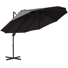 14ft Patio Umbrella Double-Sided Outdoor Market Extra Large Umbrella with Crank, Cross Base for Deck, Lawn, Backyard and Pool, Grey