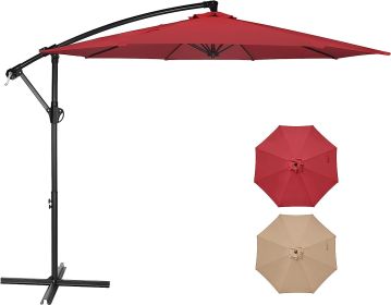 10ft Offset Umbrella Cantilever Patio Hanging Umbrella Outdoor Market Umbrella with Crank & Cross Base Suitable for Garden, Lawn, backyard and Deck, R