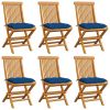 Patio Chairs with Blue Cushions 6 pcs Solid Teak Wood