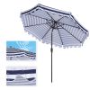 Outdoor Patio Umbrella 9-Feet Flap Market Table Umbrella 8 Sturdy Ribs with Push Button Tilt and Crank; blue/white with Flap[Umbrella Base is not Incl