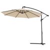 10 FT Solar LED Patio Outdoor Umbrella Hanging Cantilever Umbrella Offset Umbrella Easy Open Adustment with 24 LED Lights - tan