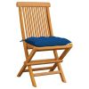 Patio Chairs with Blue Cushions 6 pcs Solid Teak Wood