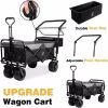 Collapsible Heavy Duty Beach Wagon Cart All Terrain Beach Wheels Large Capacity Outdoor Folding Utility Camping Garden Cart Brake for Beach Camping Sh