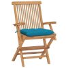 Patio Chairs with Light Blue Cushions 4 pcs Solid Teak Wood