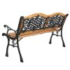 49" Garden Bench Outdoor Patio Park Chair Furniture Hardwood Slats Cast Iron Frame