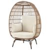 Manhattan Comfort Spezia Freestanding Steel and Rattan Outdoor Egg Chair with Cushions in Cream