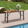 Folding Picnic Table Acacia Wood Dining Table with Metal Frame for Indoor Outdoor Activities