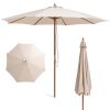 10 Feet Patio Umbrella with 8 Wooden Ribs and 3 Adjustable Heights