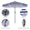 Outdoor Patio Umbrella 9-Feet Flap Market Table Umbrella 8 Sturdy Ribs with Push Button Tilt and Crank; blue/white with Flap[Umbrella Base is not Incl