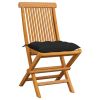 Patio Chairs with Black Cushions 6 pcs Solid Teak Wood