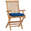 Patio Chairs with Blue Cushions 4 pcs Solid Teak Wood