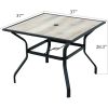 Outdoor Patio Dining Table Square Metal Table with Umbrella Hole and Wood-Look Tabletop for Porch,Garden,Backyard,Balcony(1 Table)