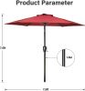 Simple Deluxe 7.5' Patio Outdoor Table Market Yard Umbrella with Push Button Tilt/Crank, 6 Sturdy Ribs for Garden, Deck, Backyard, Pool, 7.5ft, Red