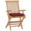 Patio Chairs with Wine Red Cushions 4 pcs Solid Teak Wood