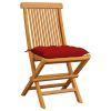 Patio Chairs with Red Cushions 6 pcs Solid Teak Wood