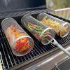 2Pcs 3.42x11.61Inch Portable BBQ Rolling Basket Round Stainless Steel Grill Mesh Barbecue Net Tube with Removable Cover Outdoor Camping