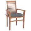 Dining Chairs 4 pcs with Gray Cushions Solid Teak Wood