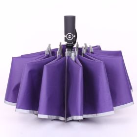 Umbrella Windproof Travel Umbrella Night Reflective Strip 99% Sun Protection Compact Folding Reverse Umbrella (Color: Purple No Vinyl)