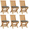 Patio Chairs with Gray Cushions 6 pcs Solid Teak Wood