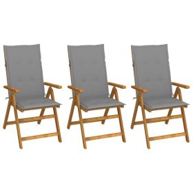 Folding Patio Chairs 3 pcs with Cushions Solid Acacia Wood (Color: Brown)