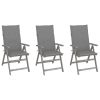 Patio Reclining Chairs 3 pcs with Cushions Solid Acacia Wood