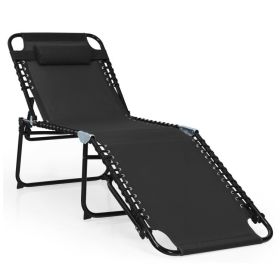 Foldable Recline Lounge Chair with Adjustable Backrest and Footrest (Color: Black)